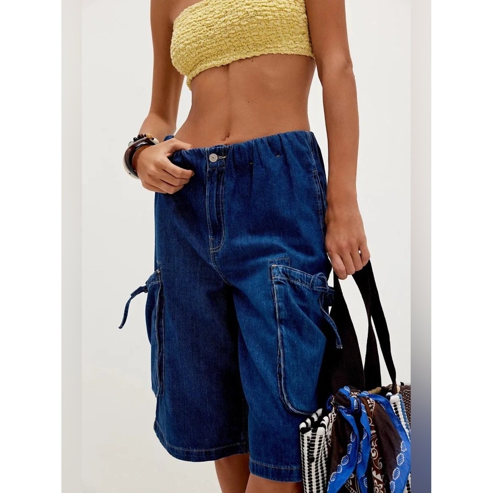Free People We The Free Marty Pull on Cropped Cargo Jeans Shorts Women's Small